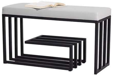 KAMPCO 3-stufige Schuhregal-Bank, Schuhbank für den Eingangsbereich mit Stauraum und gepolstertem Sitz, schwarzer Metallrahmen, Schuh-Organizer für Eingangsbereich, Schlafzimmer, Flur