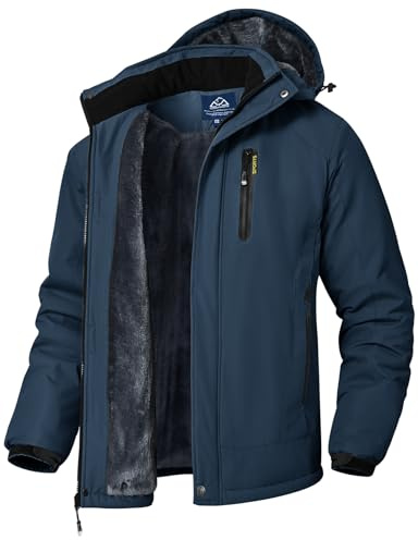 donhobo Herren Winter Skijacke Atmungsaktiv Warm Gefüttert Winterjacke Wasserdichte Winddichte Outdoor Verdickt Funktionsjacke mit Abnehmbarer Kapuze
