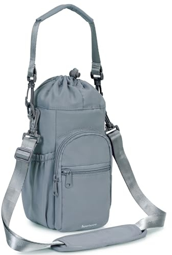 sportsnew Bolsa para Botella de Agua 1L / 1,2L, Portabotellas Aislado con Bandolera Ajustable, Funda Térmica con Bolsillo Móvil, Paseo y Viaje,Azul