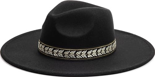 Fashion You Want Damen Filzhut Fedora Hut breite Krempe Festival Karneval OutfitBoho Band Fedora Breite Krempe Reisen Cowboy Hut Filz Rancher Wollhut Vintage Panama Hüte
