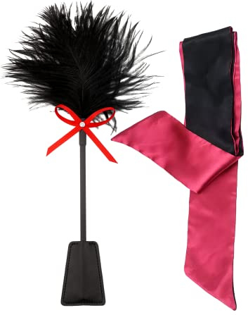 Blinfolds for Sex Play Spanking Feather Ticklers Teasers BDSM Blindfold for Adults Couples Play Kit Fetish BDSM Bondage Sex Whips Red Eye Mask 59