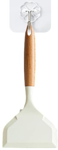Silicone Spatula for Cooking - Dishwasher-Safe and Kitchen Spatula Turner,Non Scratch Spatula with Wooden Handle for Fried Egg Pizza Meat Pie and Steak