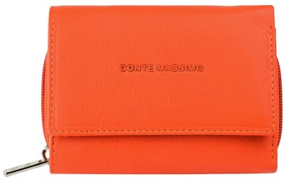 CM Conte Massimo Damplånbok, Liten Kompakt Äkta Läder Plånbok med RFID-skydd, Kortfack & Myntfack, Orange