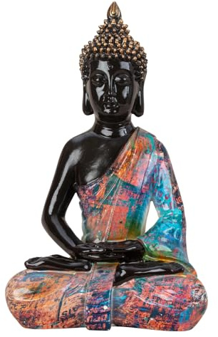 Lifestyle & More Buddha Skulptur Colorful Art aus Polyresin schwarz/bunt Höhe 39cm Breite 25cm