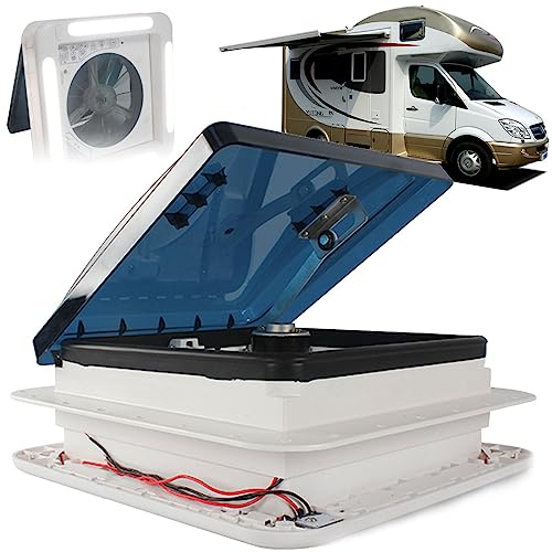 Generic Ventilatore per lucernario con luce LED, 28 x 28 cm, per camper, camper, roulotte, ventilatore da tetto con illuminazione extra