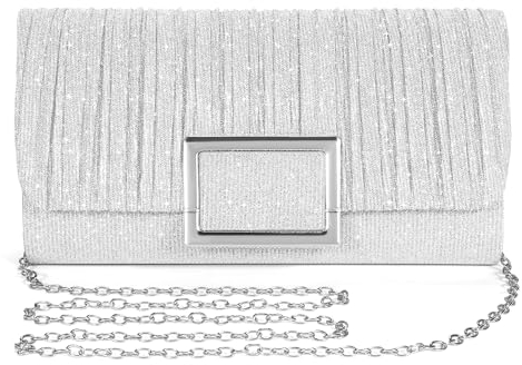 BAIGIO Damen Silber Glitzer Clutch Elegante Envelope Handtasche 22 x 5 x 12 cm Hochzeit Party Kettetasche