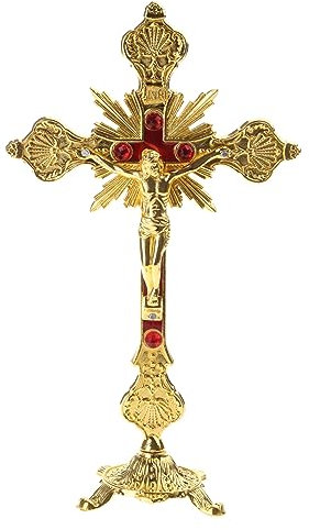 LERONO Christliches Kruzifix im Vintage-Stil, Christus für Kreuz, Statue mit Standfuß, 24,1 cm, Metall, religiöse Dekoration, Geschenk für Kreuzstatuen und Figuren, Kreuzstatue für den Schreibtisch,