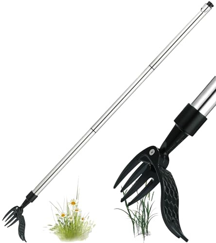 LAUFUY Unkrautstecher, Stand Up Unkraut Entferner Gerät, Abnehmbarer Wurzelentferner mit Langem Griff, Manuelles Unkrautjäter Unkrautentferner Werkzeug für Garten Rasen (Metall Griff)