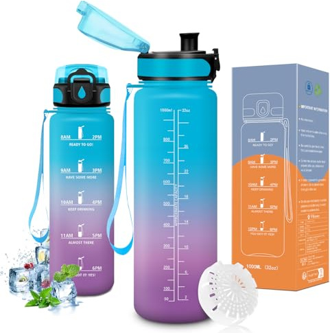Vikaster Bouteille d'eau, Gourde 500ml/1000ml/1500ml, sans BPA, Étanche & Réutilisable, Convient Pour la Sport, Gourde Randonnée, Yoga, Camping, Gym