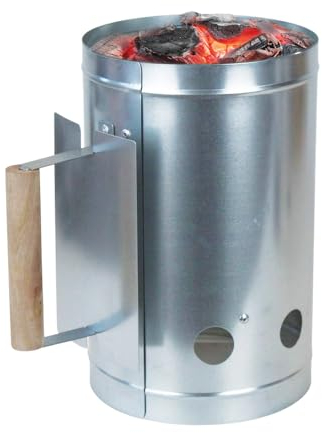 Paluplus Ciminiera di Accensione Barbecue con Manico in Legno, misura 17x27 cm, Accendifuoco Carbonella con Scudo Termico per Accensione Rapida, per Camino e BBQ -3870