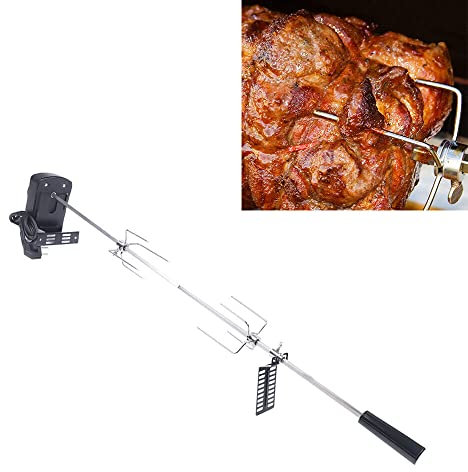 LOYEMAADE Set di spiedo da 80 cm, con motore in acciaio inox, 220-240 V, per barbecue a gas, barbecue a carbonella e griglie elettriche