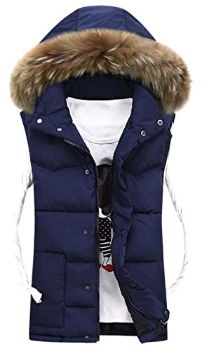 KONG JIMFAN Herren Sale Steppweste Herren 2024 Winter Warme Herren Weste mit Kapuze Sportwesten Für Männer Outdoor Jacke Übergangs Daunenweste Multi Taschened Ärmellose Jacke Daunenweste(Marine,3XL)