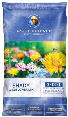 Earth Science Shady Wildflower Mix— 6 lb— 3-in-1 Formula with Premium Wildflower Seeds, Plant Food and Soil Conditioners - Non-GMO, Natural Ingredients