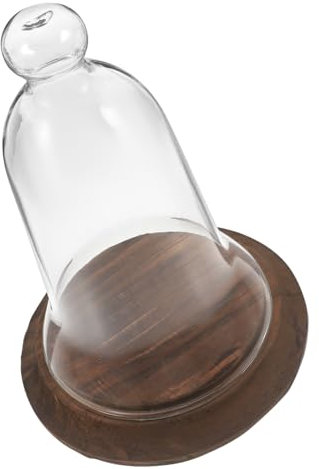 Ciieeo Glass Dome Cloche Cover Rustic Wooden Base Glass Cloche Display Dome for Succulents Dried Flowers Fairy Lights Plants