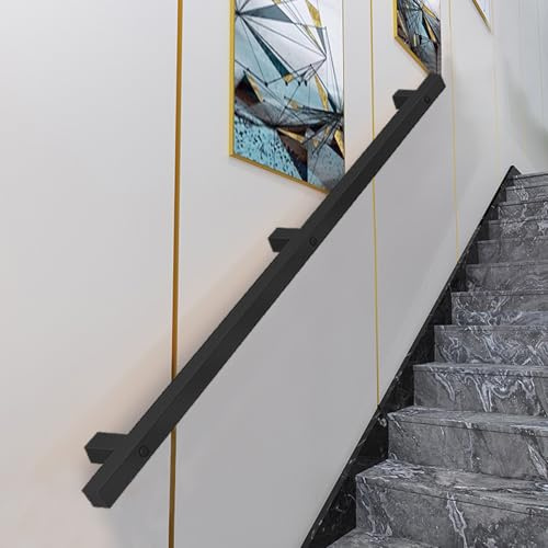 Moderne Handläufe für Treppen, 1m 150cm 2m 240cm 3m 6m Sicherheitsgeländer für Außen- und Innenstufen, Wandmontage, Geländerfuß, Haltestange, Stützstange mit schmiedeeisernen Halterungen, schwarz(180c