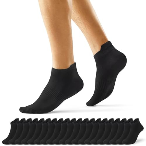 EKSHER 10 par sneakers strumpor män och kvinnor, bomull korta sportstrumpor, löparstrumpor anti-svett andas strumpor, Svart x 20, 47-50 EU