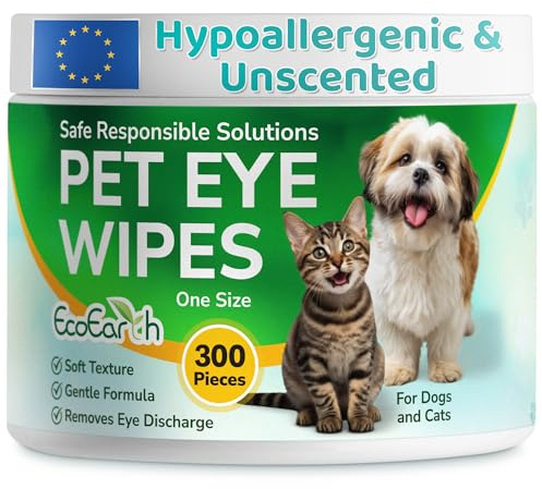 Premium Eye Wipes for Dogs & Cats - 300 Pcs - Pet Eyes Cleaning Pads to Remove Tear Stains, Crust & Discharge - Perfect for Pets Daily Care - Helps with Itching & Dryness - Pre-Soaked & Disposable