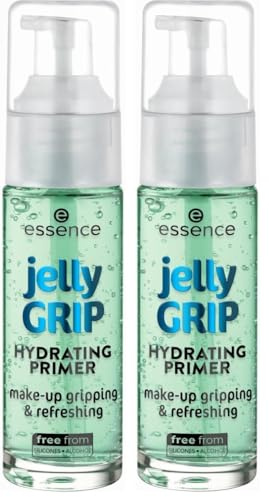 essence jelly GRIP HYDRATING PRIMER, Grün, feuchtigkeitsspendend, glättend, natürlich, für trockene Haut, vegan, ohne Parabene, Nanopartikel frei, glutenfrei, 2er Pack (29ml)
