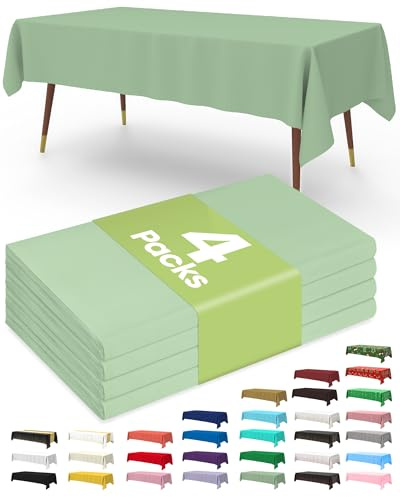 Pureegg Plastic Table Cloth Disposable 4 Pack, 137 x 274 cm Table Cloths for Parties, Decorative Tablecloths for Rectangle Tables, Sage Green Plastic Cover, Leakproof & Sturdy, Sage Green