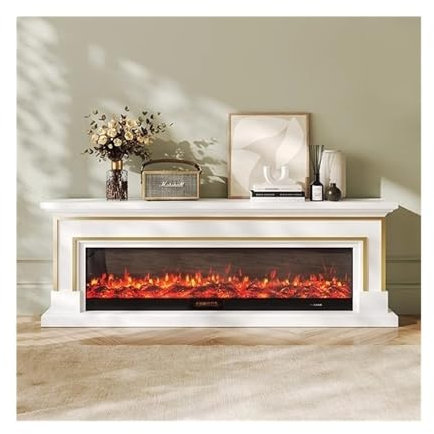 Wohnzimmer 71/79 Kamin-TV-Ständer for das Wohnzimmer, modernes Entertainment-Center mit elektrischem Kamin mit 3D-Flamme, Fernbedienung Dekoration(Weiß,Klein)