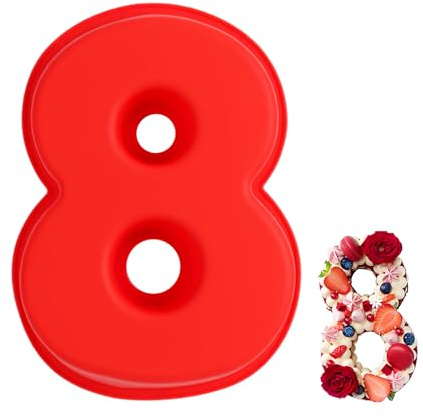 QMLING Lot de 8 grands moules à gâteau en silicone en forme de chiffre 3D de 25,4 cm pour la pâtisserie d'anniversaire