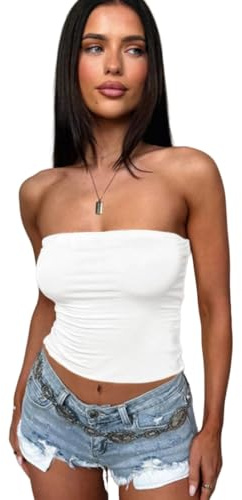 Sukiglam Crop Top Donna Sexy Senza Maniche Tops Tubo Estivo Senza Spalline Top a Fascia Casual Basic Canotta Corto Y2K T-Shirt Estensibile Tank Tops Aderente Maglietta Tinta Unita