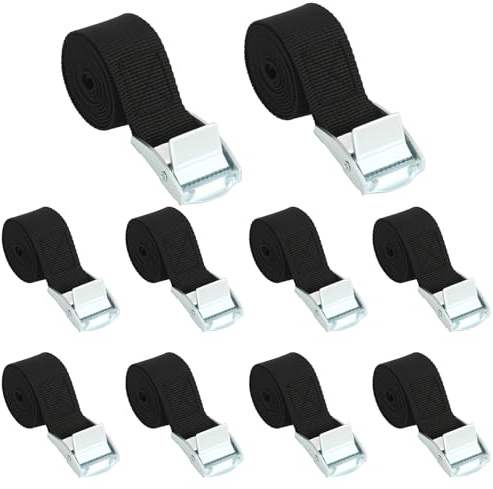 Kievano Set di 10 Cinghie di Fissaggio 1m, Zurrgurte 25mm con Fibbie a Camma, Spanngurt Kurz Regolabili, Zurrbänder per Bagagli, Moto, Bici, Campeggio – Nero
