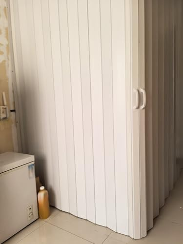 IBOWZ Porte coulissante, Porte de Douche accordéon en L, Pliante et en Angle, Hauteur 2 m, kit Coulissant Moderne en PVC pour Armoire