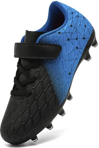DimaiGlobal Scarpe da Calcio Bambini Ragazzi con Tacchetti Bassi Professionali Scarpe da Calcetto Futsal e Allenamento per Interno/Esterno - Antiscivolo Junior 36EU Nero/Blu