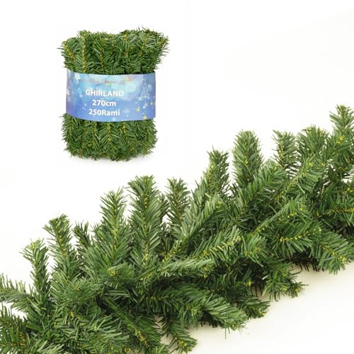 LEIVESTE-Ghirlanda Natalizia 540 cm con 500 Rami Verde Abete, Festone Natalizio per Porta, Camino, Scala,Decorazione di Natale per Interno ed Esterno (540 CM)