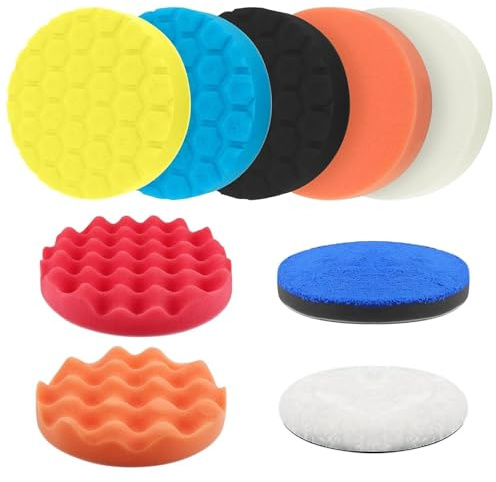DXLing 9 Stück Auto Polierpads Klett Set 150mm Polierschwamm Wellen/Flache/Waben Polieren Schwämme Polierpads 150mm Polierschwämme Pads Auto Polishing Pad