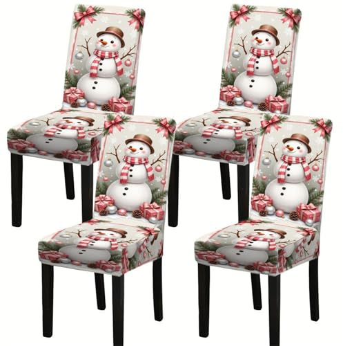 DOTBUY-SHOP Stuhlhussen Weihnachten Schneemann 4 er Set, Stretch Stuhlbezug Stuhlhussen für Esszimmerstühle Waschbarer Hussen für Stühle für Stuhldekoration Party Restaurant (Rosa,4 Stück)