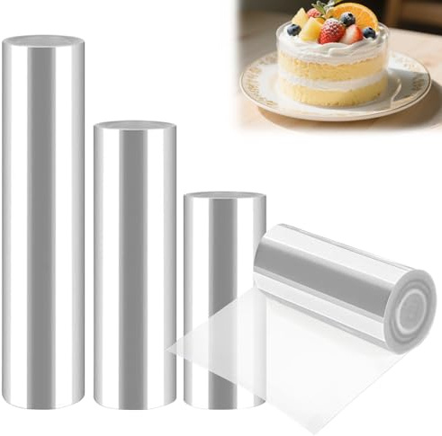 Zyluniy Rotolo di Acetato Trasparente per Torte, 4 Rotoli Fogli Acetato per Dolci 8cm/10cm/15cm/20cm X 10m, Acetato per Pasticceria Trasparente Decora per Pasticceria, per Mousse, Cioccolato, Dessert