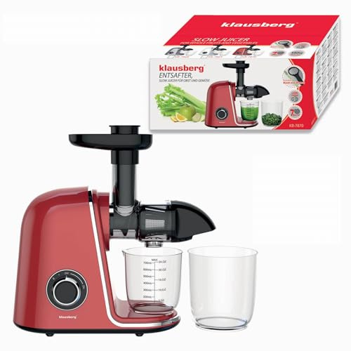 Klausberg Centrifugadora lenta - 150 W - 700 ml - Exprimidor de frutas y verduras con depósito de pulpa | Rojo cereza | Juice Maker - Extractor de jugo con sistema de prensa de 7 niveles