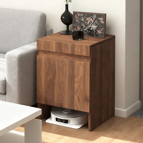 NEHCFO Saugroboter Verstecken Schrank Mit Tür, Staubsauger Roboter Schrank Einfacher Wasserwechsel, Staubsaugerschrank Mit Tür Für Wohnzimmer, Büro, Küche(Brown)