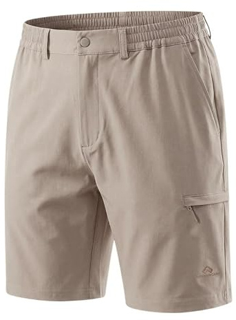 Pioneer Camp Short pour homme, fonctionnel, résistant, imperméable, avec taille élastique confortable et poche latérale zippée pour les loisirs, la nature, kaki, L