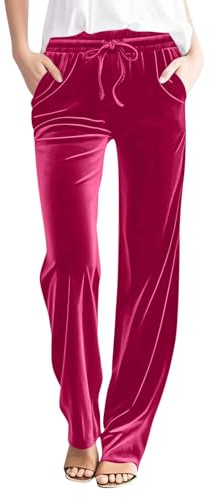 Pantalon de jogging en velours pour femme - Couleur unie - Taille haute - Pantalon de sport décontracté - Pantalon de loisirs - Pantalon de survêtement confortable - Pantalon de yoga en velours