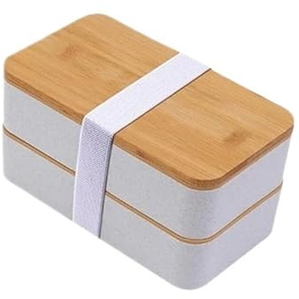 DHYUACN Caja De Madera Para Bento Caja Bento con tapa, fiambrera apilable, contenedor for almuerzo juego de utensilios, contenedores rectangulares for preparación comidas(White)