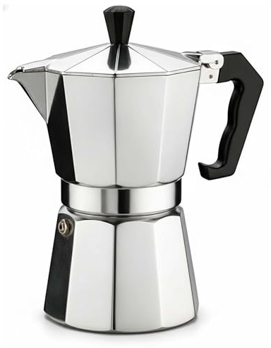 MSQUARE Moka Pot Coffee Maker, Heat-Resistant Handle, Easy to Use and Clean, Authentic Espresso at Home, Secure Locking Lid, Perfect for Brewing Strong Espresso, Cappuccino, Latte, (1 Cup)