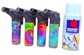 Newport Zero 4 Stylish Torch Lighters with 145ml Butane Gas Refill kit, Extra Purified Fuel, Adjustable Flame, Piezo Ignition, Refillable Torch for Kitchen, DIY, Candles, Camping (Wavy)
