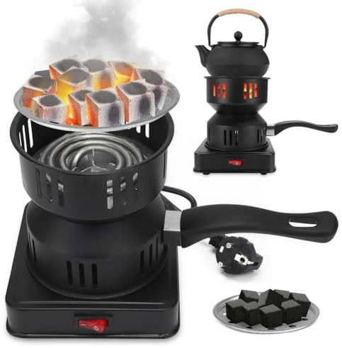 DASIAUTOEM Koltändare, elektrisk kolgrill, 450–600 W träkol elektrisk kolgrill koltändare brännare kolgrill tillbehör, med lång kabel och handtag, elektrisk träkol tändningspresenter