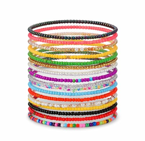 Merzio 17 Pcs Boho Beaded Anklets for Women Girl, Summer Beach Foot Jewelry