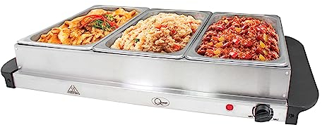 Quest 16510 Large Buffet Server and Warming Tray / 3 x 2.4L Trays / 300W / Rapid Heating/Adjustable Thermostat/Lids Included