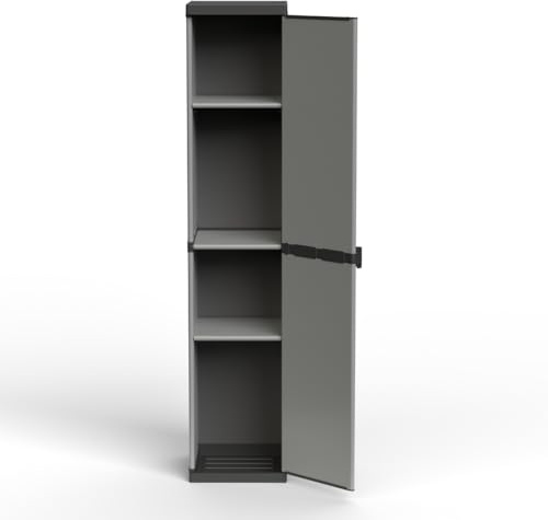 Kreher Nischenschrank hoch aus Kunststoff, 3 Einlegeböden, extra stabil | Schmaler Schrank, spritzwassergeschützte Deckel- und Bodenplatte, zwei Böden verstellbar, bis 20 kg, für Haushalt und Garten
