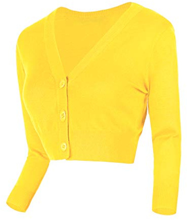Urban GoCo Femmes Cardigan en Tricot Pull à Manches 3/4 en V-Col Boléro Blouson Gilet avec Boutons (S, Jaune Citron)