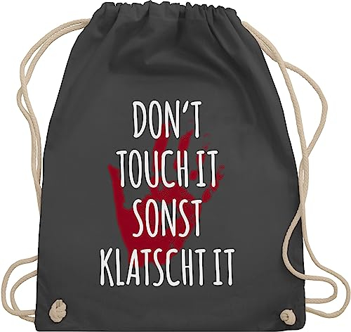 Turnbeutel Rucksack - Sportbeutel bedruckt Geschenk - Don't touch it sonst klatscht it - Unisize - Dunkelgrau - sprüche weihnachten klatsch beutel dont stoffrucksack turnsack gymsack juterucksack
