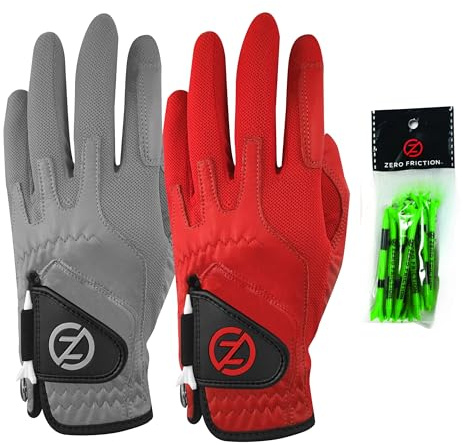 Zero Friction Herren Cabretta Elite Linke Hand Universal-Passform Golfhandschuh 2 Packung, Einheitsgröße, Grau/Rot