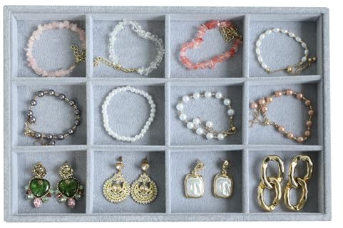 Wudygirl Velvet Stackable 12 Grid Jewelry Tray Display Jewelry Organizer Storage Rings Earrings Watch Necklace Bracelet Cufflinks Holder Showcase(12 Grid)