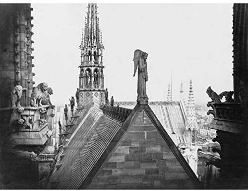 Artery8 Vintage Photo Notre Dame Paris France Gargoyle Spire Roof Premium Wall Art Canvas Print 18X24 Inch