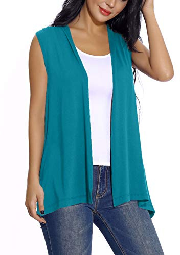 EXCHIC Donna Casual Cardigan Senza Maniche Aperto Davanti (S, Teal)